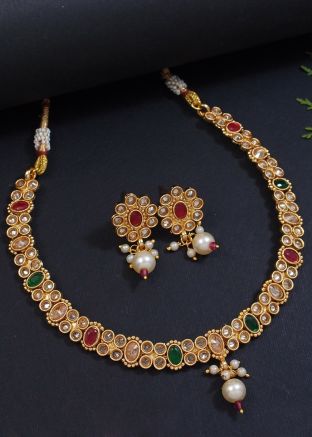 Multicolor Stone-Studded Alloy-Based Necklace Set