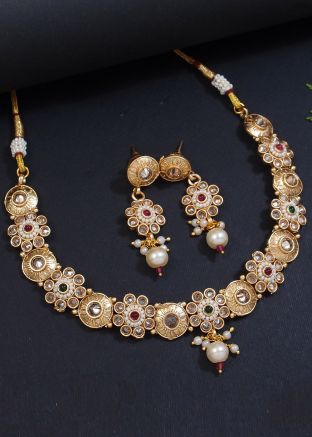 Golden Embossed Work Necklace Set