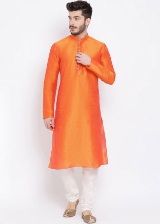 Orange Readymade Kurta With Churidar