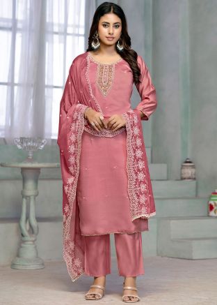 Pink Embroidered Salwar Suit Set