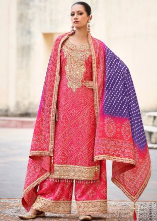 Readymade Bandhej Print Pink Palazzo Suit