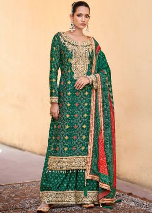 Readymade Green Bandhej Print Palazzo Suit