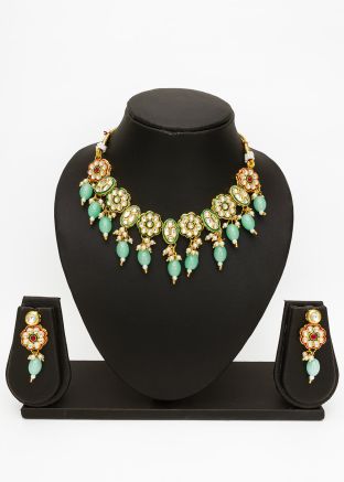 Blue Kundan Studded Necklace Set