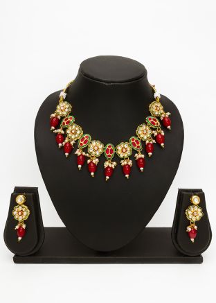 Red Kundan Work Necklace Set
