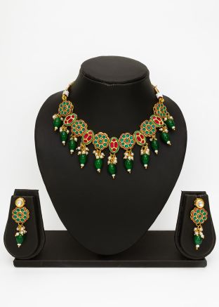Green Kundan Work Necklace Set