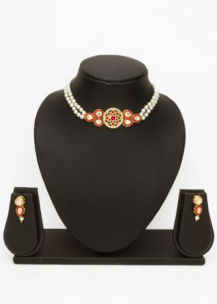 White Studded Choker Necklace Set