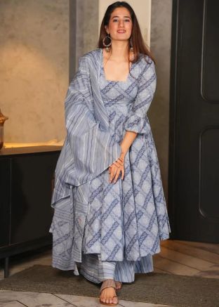 Grey Digital Printed Readymade Cotton Palazzo Suit