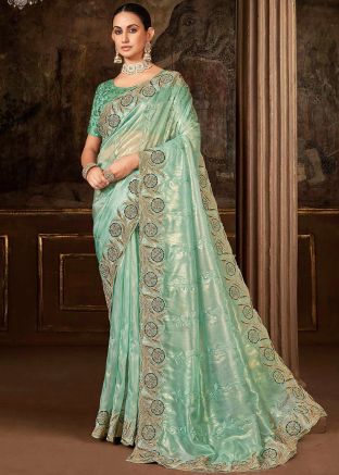 Seafoam Green Embroidered Saree