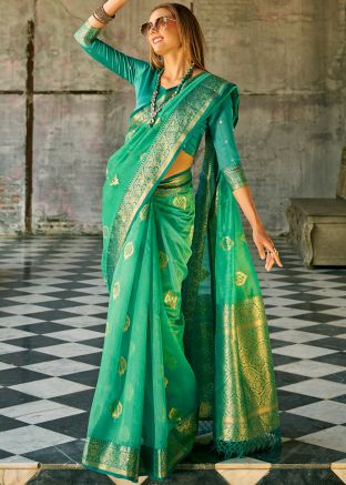Seafoam Green Woven Work Saree 