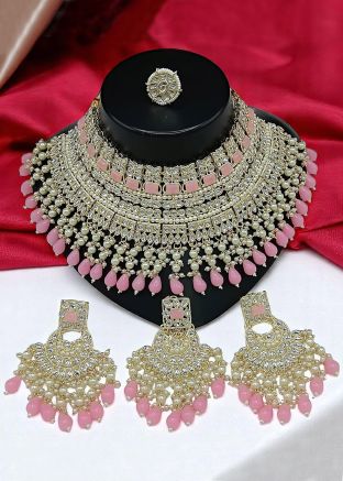 Pink Kundan Studded Necklace Set