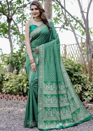 Green Zari Woven Saree In Banarasi Silk