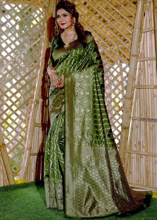 Green Zari Woven Saree In Banarasi Silk