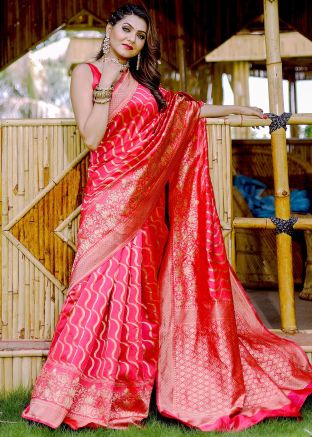 Red Zari Woven Saree In Banarasi Silk