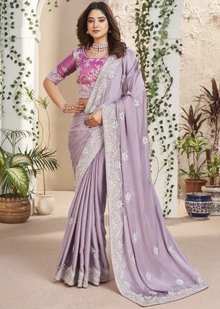 Lavender Purple Embroidered Saree
