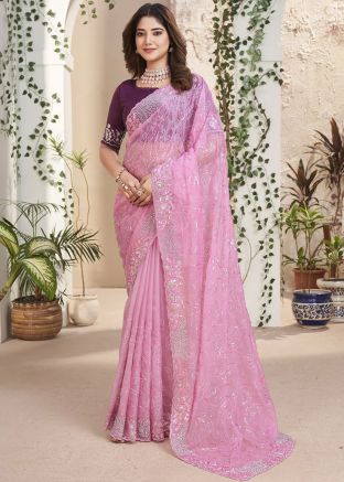 Pink Embroidered Saree & Blouse