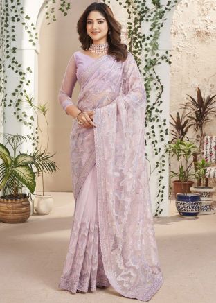 Lavender Purple Embellished Net Saree