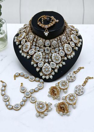 White Kundan Studded Alloy Based Necklace Set