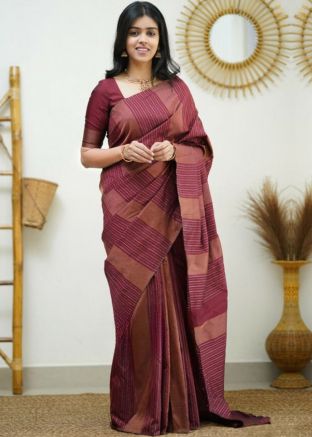 Maroon Art Silk Saree In Woven Work