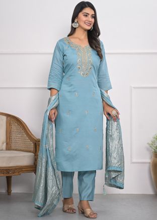 Blue Embroidered Salwar Suit Set