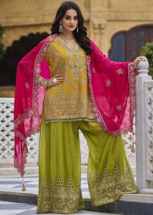 Orange Readymade Chiffon Embroidered Palazzo Suit