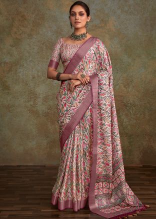 Pink Printed Saree In Art Silk