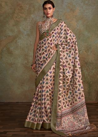Peach Printed Saree In Art Silk