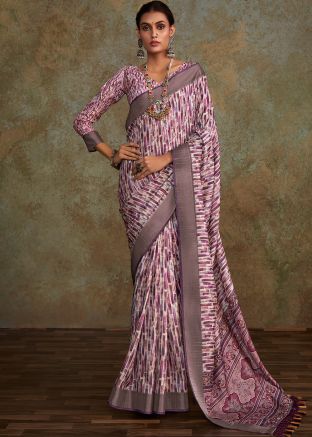 Purple Printed Saree In Art Silk