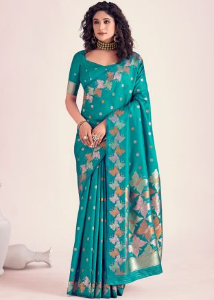 Sea Green Woven Banarasi Silk Saree