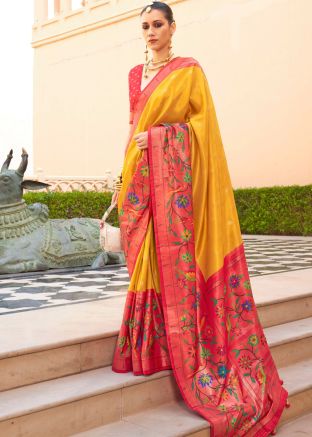 Yellow Zari Woven Saree In Art Silk