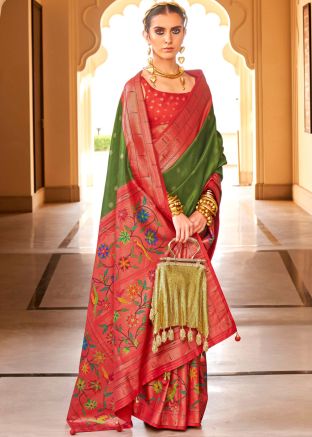 Green Zari Woven Saree In Art Silk