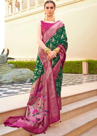 Green Zari Woven Saree In Art Silk