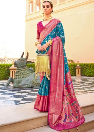 Blue Zari Woven Saree In Art Silk