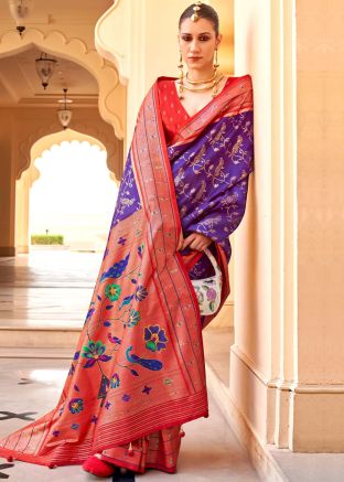 Blue Zari Woven Saree In Art Silk