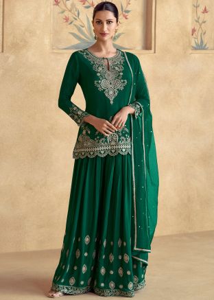 Readymade Green Zari Embroidered Palazzo Suit Set
