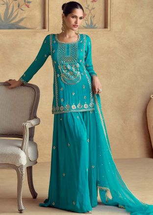 Blue Readymade Foil Print Palazzo Suit