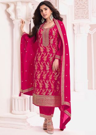 Pink Zari Work Salwar Suit Set