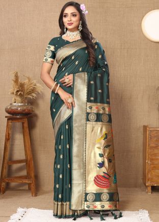 Green Zari Woven Saree In Silk