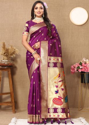 Purple Zari Woven Saree In Silk