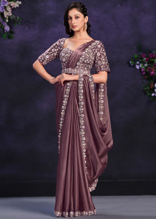 Purple Pre-Stitched SequinsEmbroidered Saree