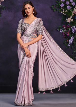Purple Pre-Stitched Embroidered Saree