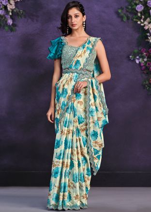 Multicolor Pre-Stitched Sequins Embroidered Saree In Satin