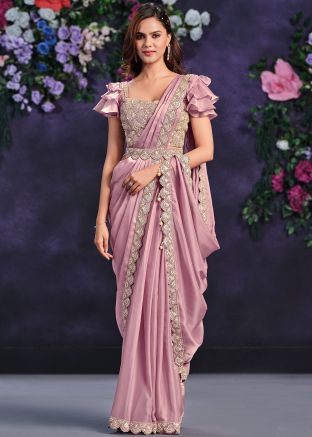 Pink Pre-Stitched Embroidered Saree