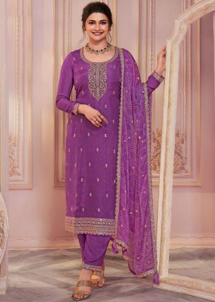Purple Prachi Desai Embroidered Suit Set
