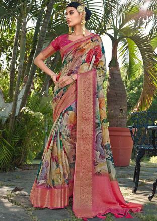 Multicolor Printed Saree In Silk