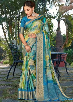Multicolor Printed Saree In Silk