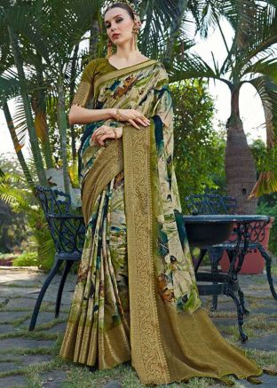 Multicolor Printed Saree In Silk
