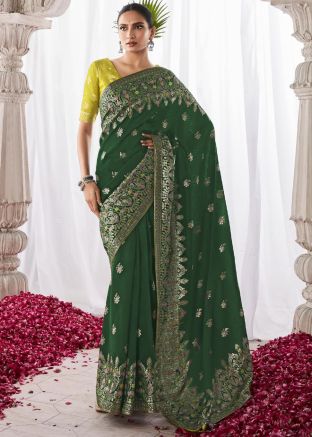 Green Zari Woven Saree In Art Silk