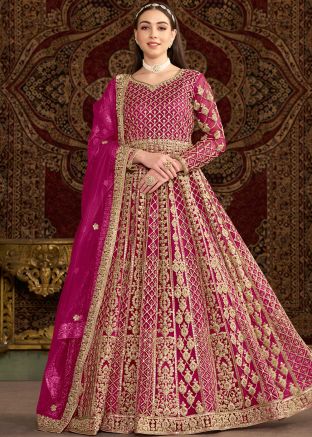 Pink Net Abaya Style Suit In Zari Embroidery