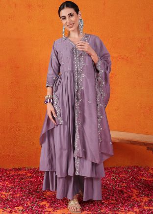 Purple Embroidered Salwar Suit Set