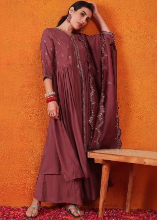 Maroon Embroidered Palazzo Salwar Suit Set